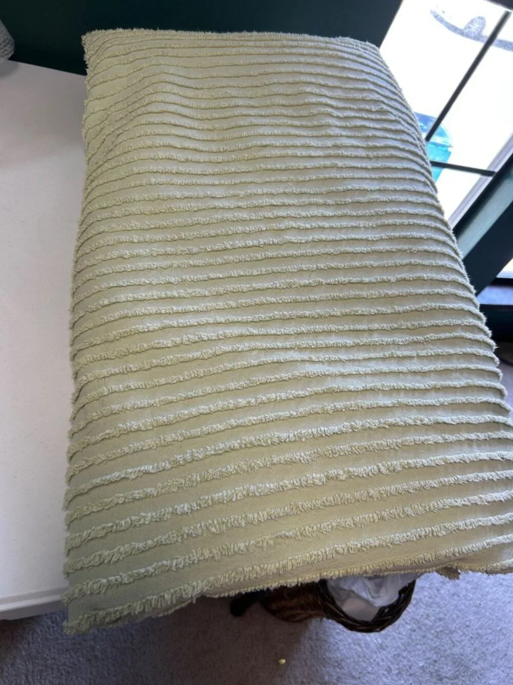 Tufted Chenille Sage Green 100% Cotton Bedspread Made in India Twin 110
